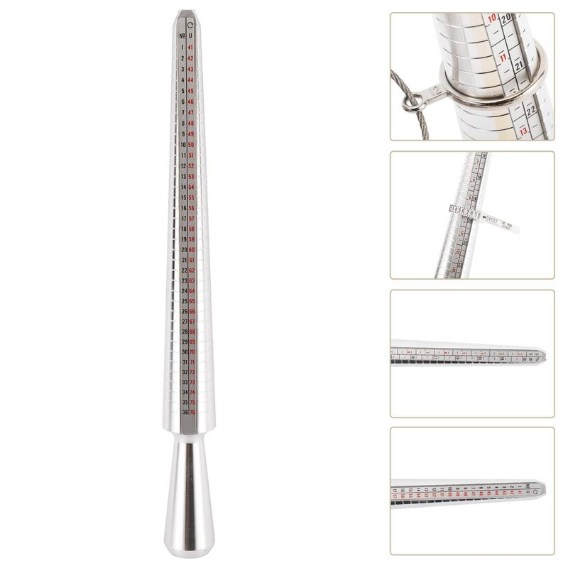 YaeKoo Jewelry Ring Mandrel Sizer Gauge Tools Set, Stainless Steel Ring Mandrel Rubber Hammer Measuring Stick Ring Size Gauge, 27 pcs Ring Sizer Gauge Circle Models and 2 pcs Cleaning Cloth (6 pcs) - Image 5